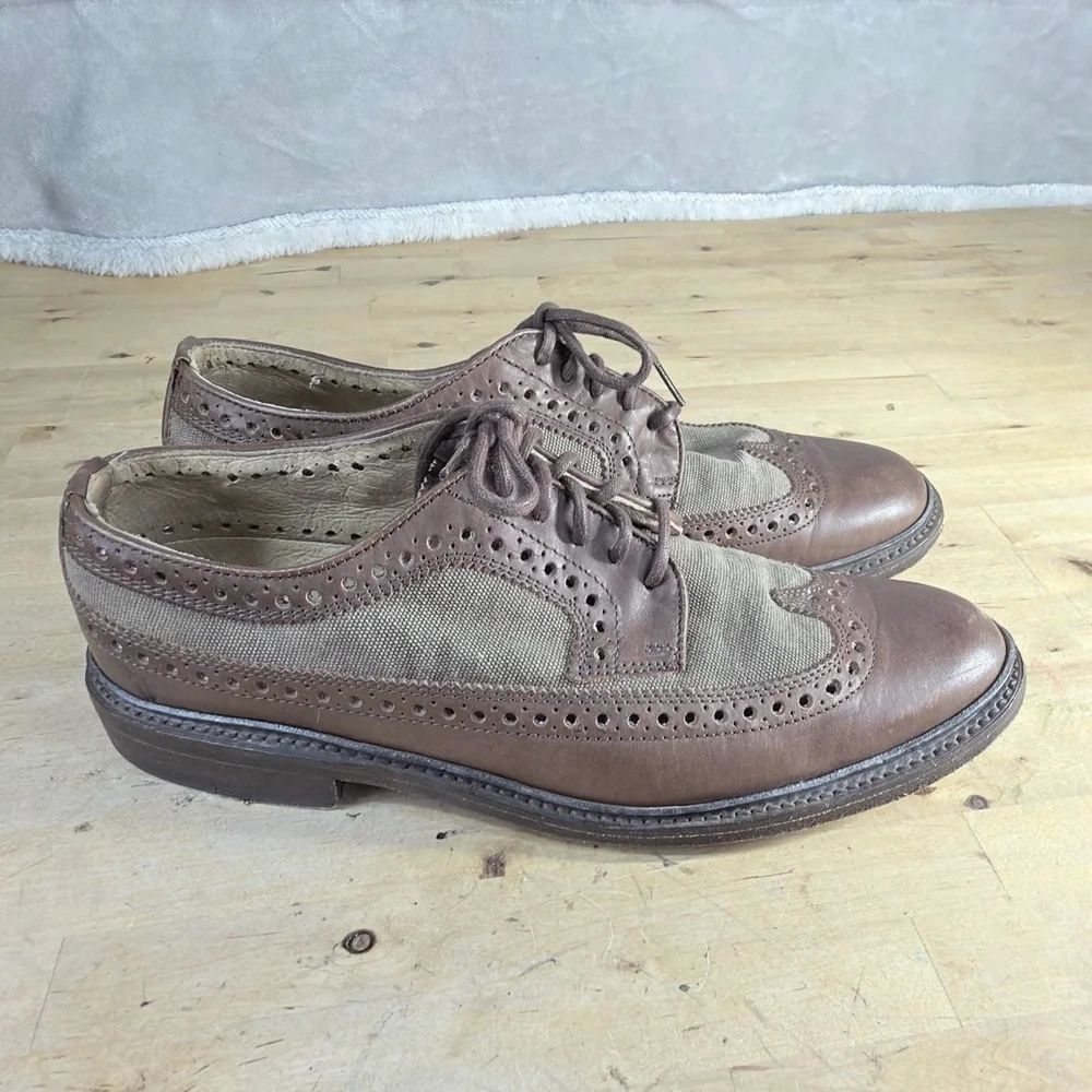 Frye John Addison Men’s Wingtip Oxford Dress Shoes Brown Canvas Leather Size 10